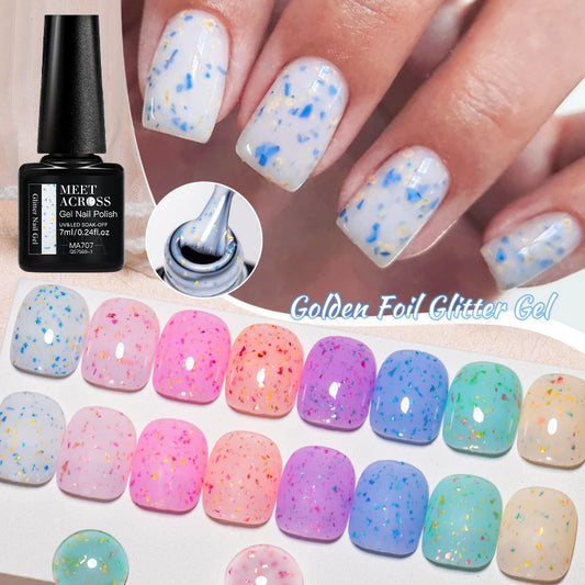 Gold Foil Glitter Gel Nail Polish Pink Gold Flakes Varnish Semi Permanent Unscented Soak Off UV LED Gel Varnish Nail Supplies