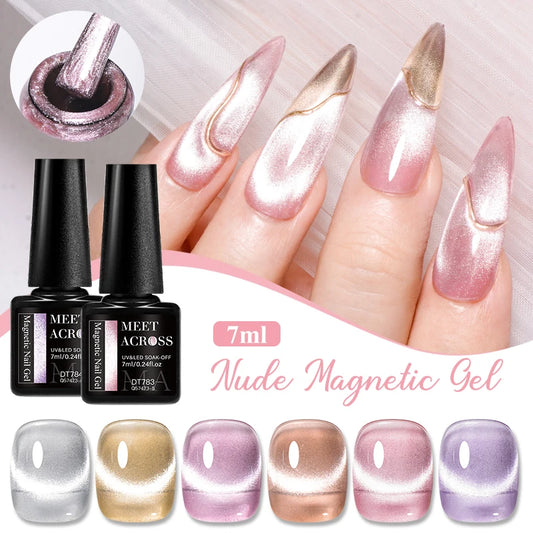 MEET ACROSS 7ml Silver Water Glass Cat Magnetic Nail Gel Polish Glitter Semi Permanent Nail Supplies UV/LED Gel Vernis Design