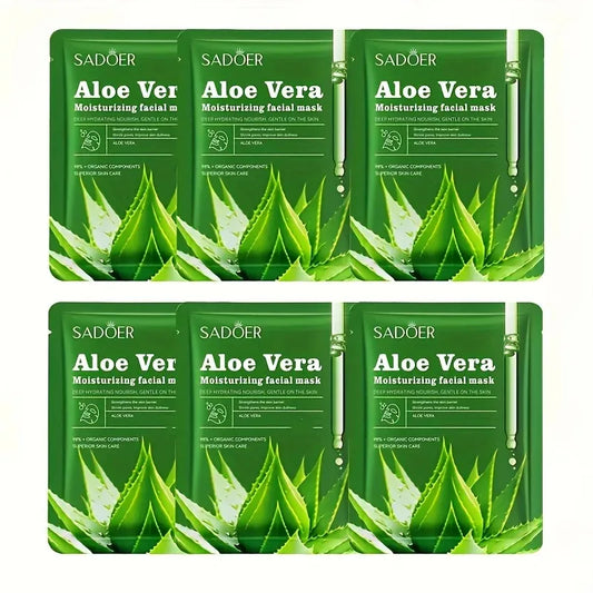 6pcs Aloe Vera Facial Masks Skin Care Unisex Adult Moisturizing Face Masks Sheets Glycerin Trehalose Alcohol-Free Types Skincare