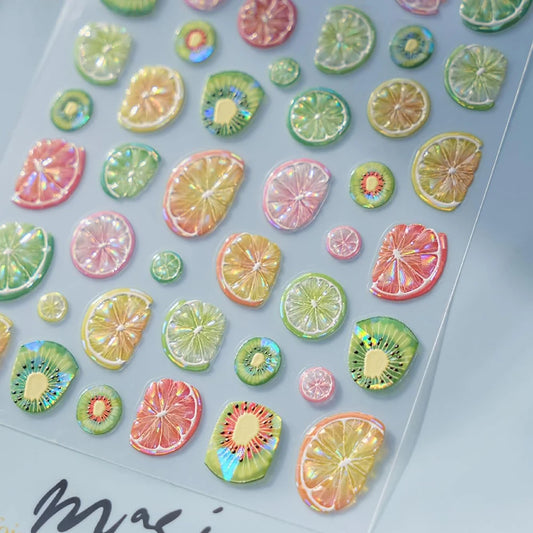 5D Fruit Nail Art Stickers Pomelo/Watermelon/Lemon Decals Nail Sticker Shiny Summer Embossed Acrylic Nail Supplies Charms Slider