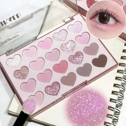 Sweet Pink 20 Color Heart Shaped Eyeshadow Plate Pearl Glitter Purple Eyeshadow Pink Blusher Naturally Brightens Korean Makeup