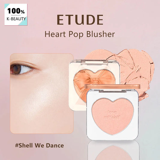 ETUDE Heart Pop Blusher  Shell We Dance,Fine Powder Texture,Minimal Fallout,Natural Flushed Effect,Luxury Makeup,Korean Makeup