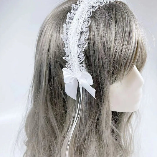 Creative Multicolor Lolita Headband with Clips Lolita Bowknot Ribbon Headwear Cute Photo Props Sweet Lace Hairband Female