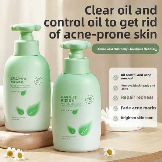 RUYI Chlorophyll Amino Acid Facial Cleanser Milk Blackhead Reduction Control Oil Shrinking Pores Gental Face Cleansing Foam 300g