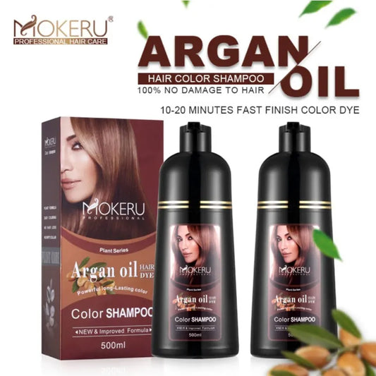 Mokeru Argan Oil Black Hair Dye Shampoo Natural Organic Long Lasting Permanent Gray Hair Color Shampoo for Women Fast Color Dye
