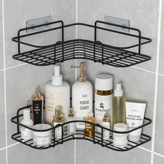 Wall Mounted Bathroom Shelf Corner Storage Iron Shower Drain Basket Cosmetic Rack Shampoo Holder Bathroom Organizer Wall Shelves