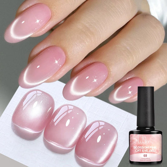 AWStorG 7.5ML Clear Pink Glass Bead Moonlight Magnet Cat Eye Gel Semi-permanent Nail Polish Whitening Nail Supplies Cute Nails