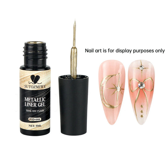 5ml Metallic Gel Liner Nail Polish Silver Gold Mirror Chrome Effect Line Painting Nail Art Varnish Soak Off UV Curing Nail Gel