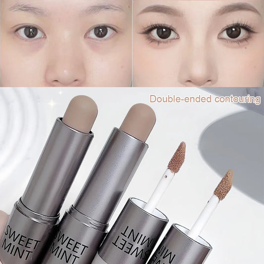 Double Head Matte Concealer Contour Stick Waterproof Long Lasting 3D Face Nose Shadow Shaping Stick Natural Face Contour Makeup