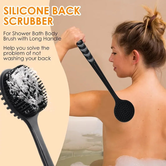 4PCS Long Handle Silicone Bath Brush Set for Body Back Face Gentle Exfoliating Massage Deep Cleaning with Non Slip Grip