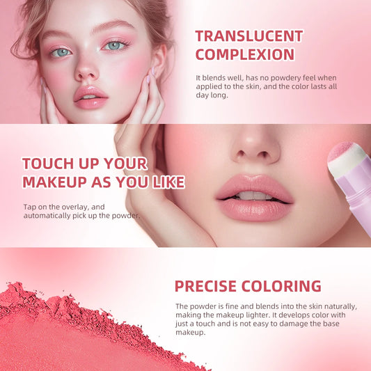Lakerain Soft Face Blush Stick Girl Korean Style Brightening Dual-Use For Lip And Cheek Waterproof Cheek Blush Sponge Brush Head