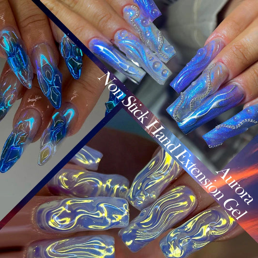 LILYCUTE 7ml Non Stick Hand Solid Extension Gel Nail Polish 3D Auroras Effect Carving Flower Function For Finger ProlongHard Gel