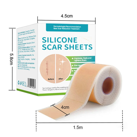 1 Roll = 4cm X 1.5m Silicone Scar Sheets Self-Adhesive Scar Cover Tape Reusable Skin Care Strips