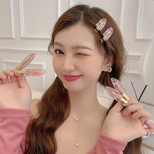 2/4pcs Simple Sakura Pink Seamless Hair Clip Women Acetate Sheet No Bend Bangs Clip Duckbill Clip Hairpins Hair Styling Tool