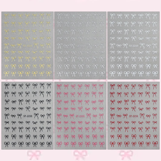 2 to 30 Sheets 3D Bow Nail Art Stickers, Mini Ribbon Outline Decals, Transparent Self-Adhesive Cute Design for DIY Manicure