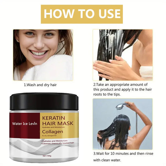 Keratin Hair Mask with Collagen, Hydrates & Moisturizes for Dry Damaged Hair, Enhances Softness, Shine & Elasticity