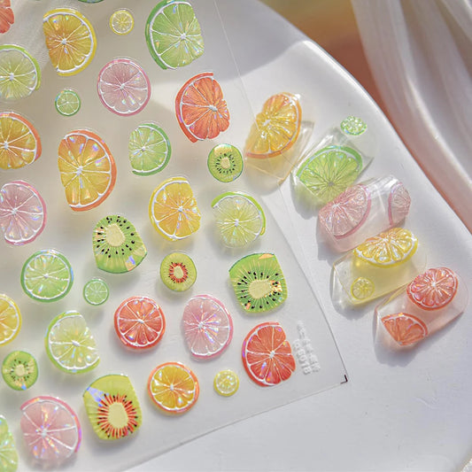 5D Fruit Nail Art Stickers Pomelo/Watermelon/Lemon Decals Nail Sticker Shiny Summer Embossed Acrylic Nail Supplies Charms Slider