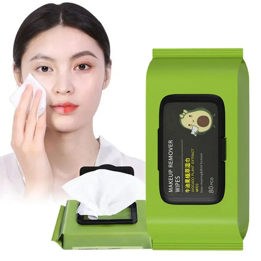 12-80Pcs Avocado makeup remover wipes Mild non-irritating makeup remover disposable wet wipes Makeup Remover Tools