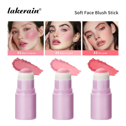 Lakerain Soft Face Blush Stick Girl Korean Style Brightening Dual-Use For Lip And Cheek Waterproof Cheek Blush Sponge Brush Head