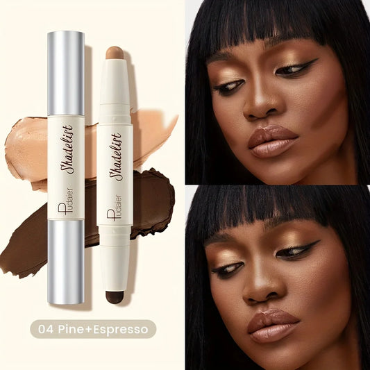 Pudaier Double Head Contour Stick with Highlights & Concealer Lightweight & Thin Formula for Blemish Concealing, Contouring