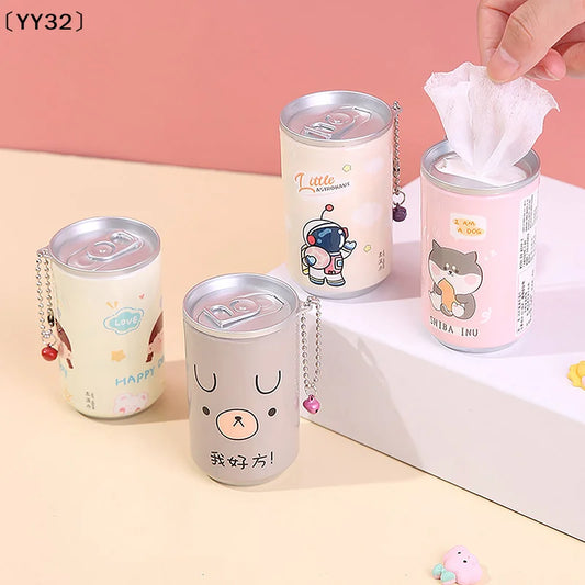 Canned Wet Wipes Portable Children Barreled Cans 30 Sheets Cleaning Cloths Creative Cartoon Chain Cute Small Bell〔YY32〕