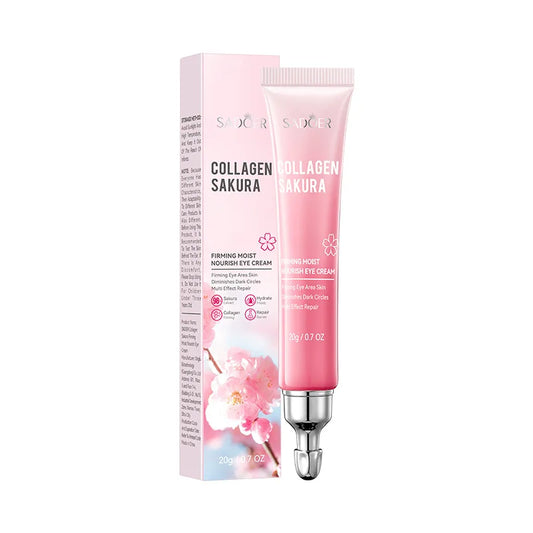 Sakura Collagen Eye Cream Hydrating Firming Brightening Reduces Dark Circles Puffiness Smooth Fine Lines Anti-Aging 20g