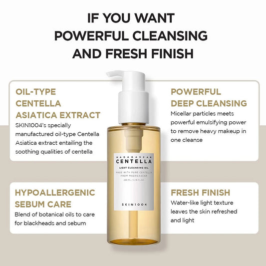 SKIN1004 Madagascar Centella Light Cleansing Oil,Lightweight Oil Texture,Non-Greasy,Korean Cosmetic,K-Beauty,Korean Makeup