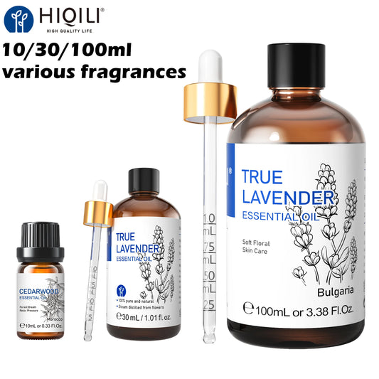 HIQILI 10/30/100ml Single Essential Oil, Lavender/Vanilla/Rose/Basil, Home Fragrance/Diffuser / Humidifier，100% Pure & Natural