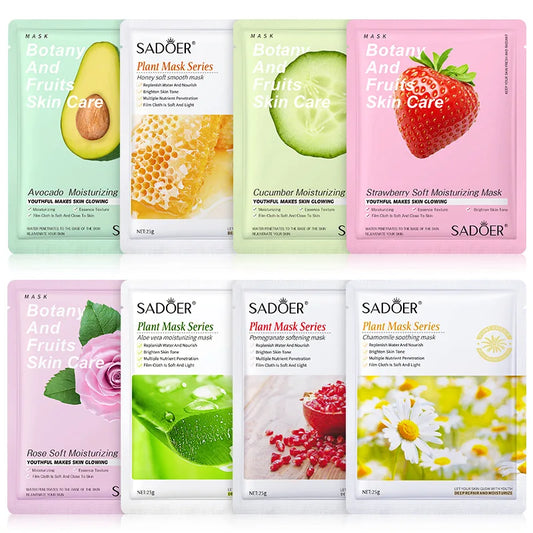 8pcs SADOER Fruits Face Mask Beauty Facial skincare Masks Moisturizing Firming Hydrating Facial Mask Face Care Korean Cosmetics