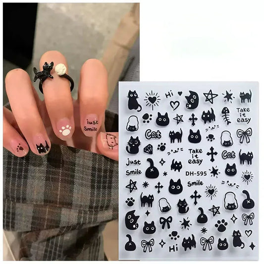 1Pcs Cute Cartoon Dog/Cat Nail Art Stickers Cartoon Rabbit Heart Star Animals Self-Adhesive Decals Cartoon Nail Art