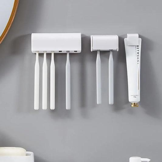 Tooth Brush Holder Wall Mount Device for Dental Brush Punch-free Bathroom Multi-head Toothbrush Holder Removable Washable YSJ004