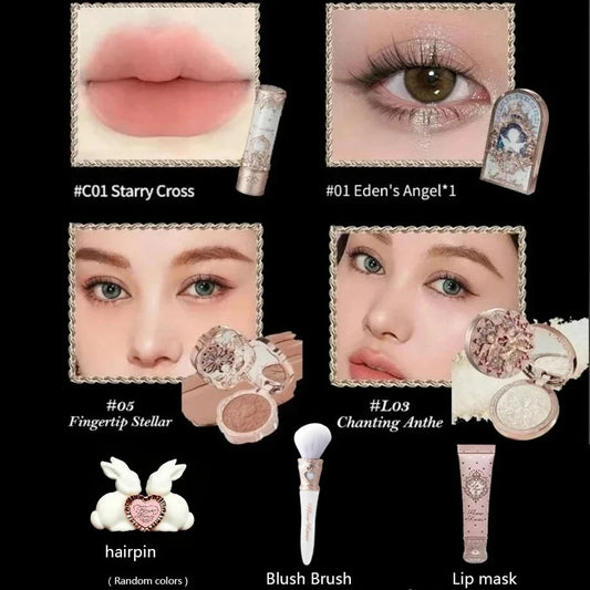 Flower Knows Little Angel Collection Makeup Gift Box Eyeshadow Blush Cream Matte Lipstick Full Kit All