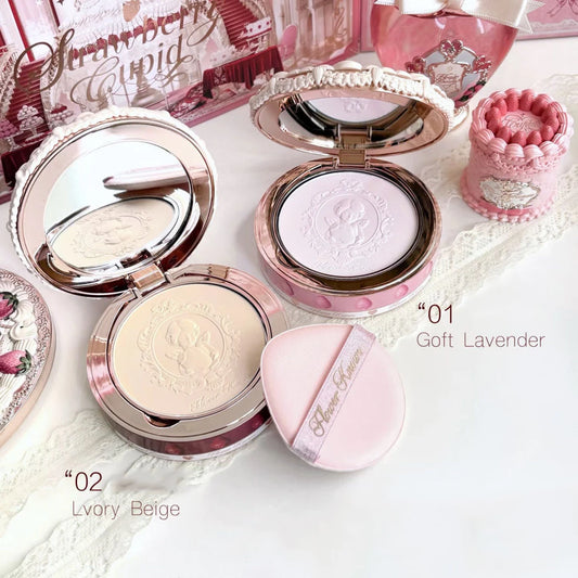 Flower Knows Compact Powder Matte Pressed Setting Powder Strawberry Cupid Collection Pressed Foundation Powder Makeup 9.5g