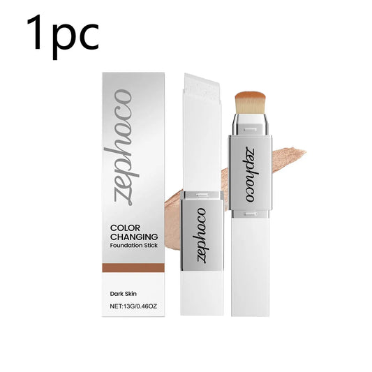 2 in 1 Color Changing Foundation Stick High Concealer Lightweight Moisturizing for All Skin Types Brightening Matte Lasting Base