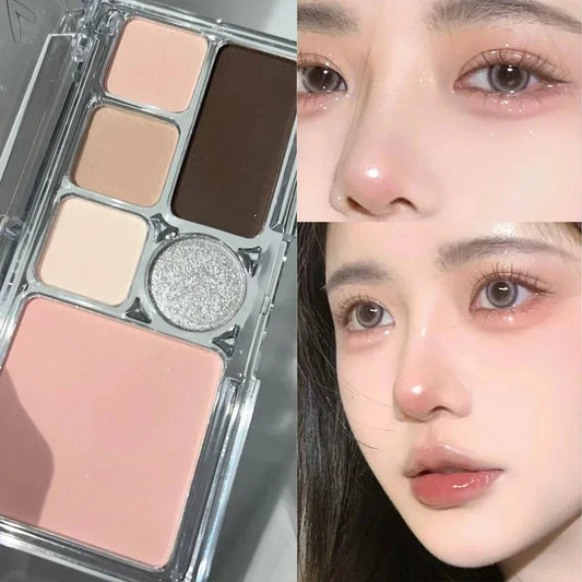 6 Colors Eye Shadow Palette Punk Smoky Black Glitter Pearly Eyeshadow Palette Korean Shiny Blue Eyeshadow Contour Blush Makeup