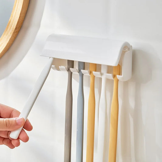 Tooth Brush Holder Wall Mount Device for Dental Brush Punch-free Bathroom Multi-head Toothbrush Holder Removable Washable YSJ004