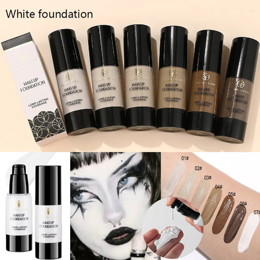 White Liquid Foundation Cosplay Face Makeup Base Long-lasting Waterproof High Coverage Concealer Foundation Makeup for Women