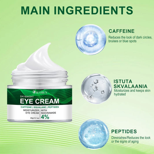 SUYARUN Anti-Aging Eye Cream Niacinamide & Plant Squalane Dark Circle Treatment, Wrinkles Reduction, Hydrating Care.-Glass Jar-