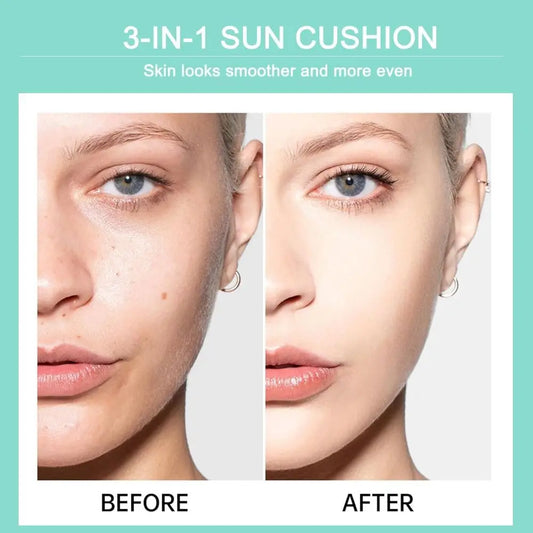 Facial Tinted Sunscreen SPF60 Sun Cushion Moisturizing & Soothing Oil-Free Face BB Cream Long-Lasting Natural Dewy