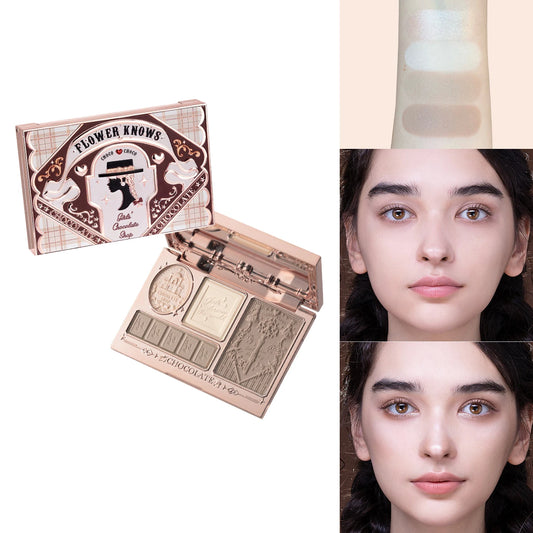 Flower Knows Chocolate Contour Palette Highlighter Face Sculpting Makeup Waterproof Long Lasting Bronzer Nose Vegan Beauty