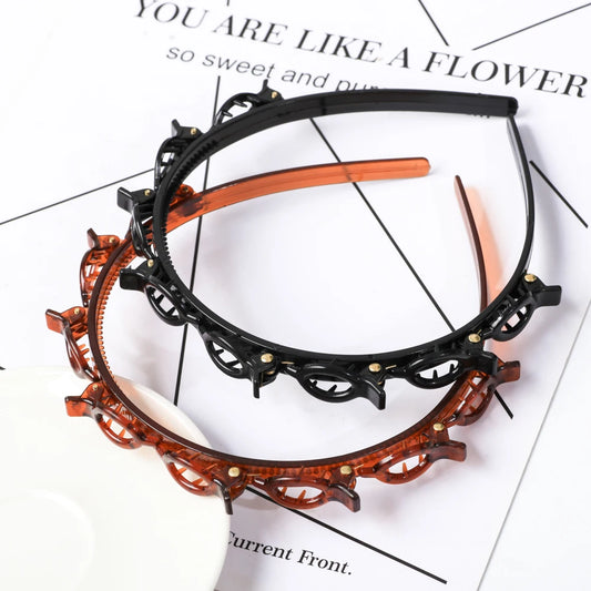 Hairbands Pearl Hair Hoop Double Layer Bands Clip Fashion Plastic Braided Headband New Knitting Womens Headwear Hair Accessories
